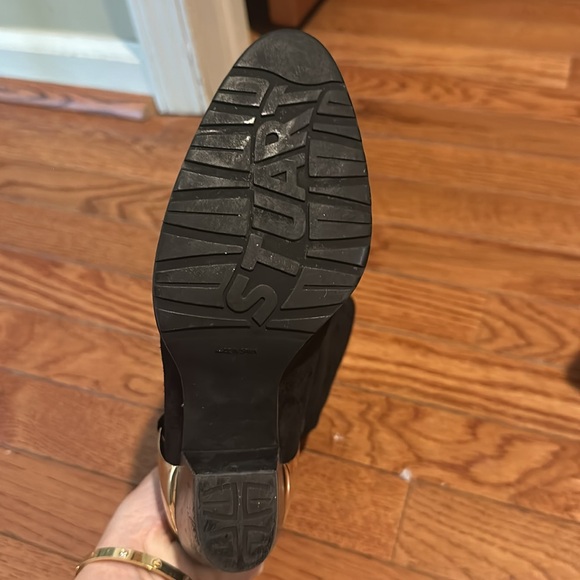 Stuart Weitzman black suede slouch boot with gold hardware - Picture 3 of 8